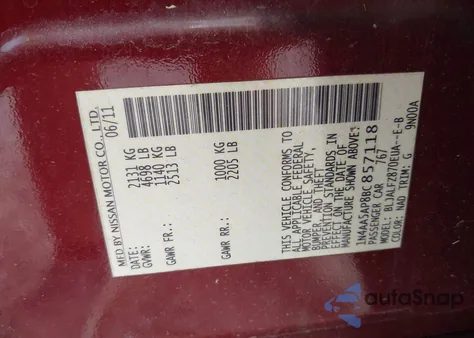 2011 Nissan Maxima 3.5 Sv from USA, damaged, VIN 1N4AA5AP8BC857118